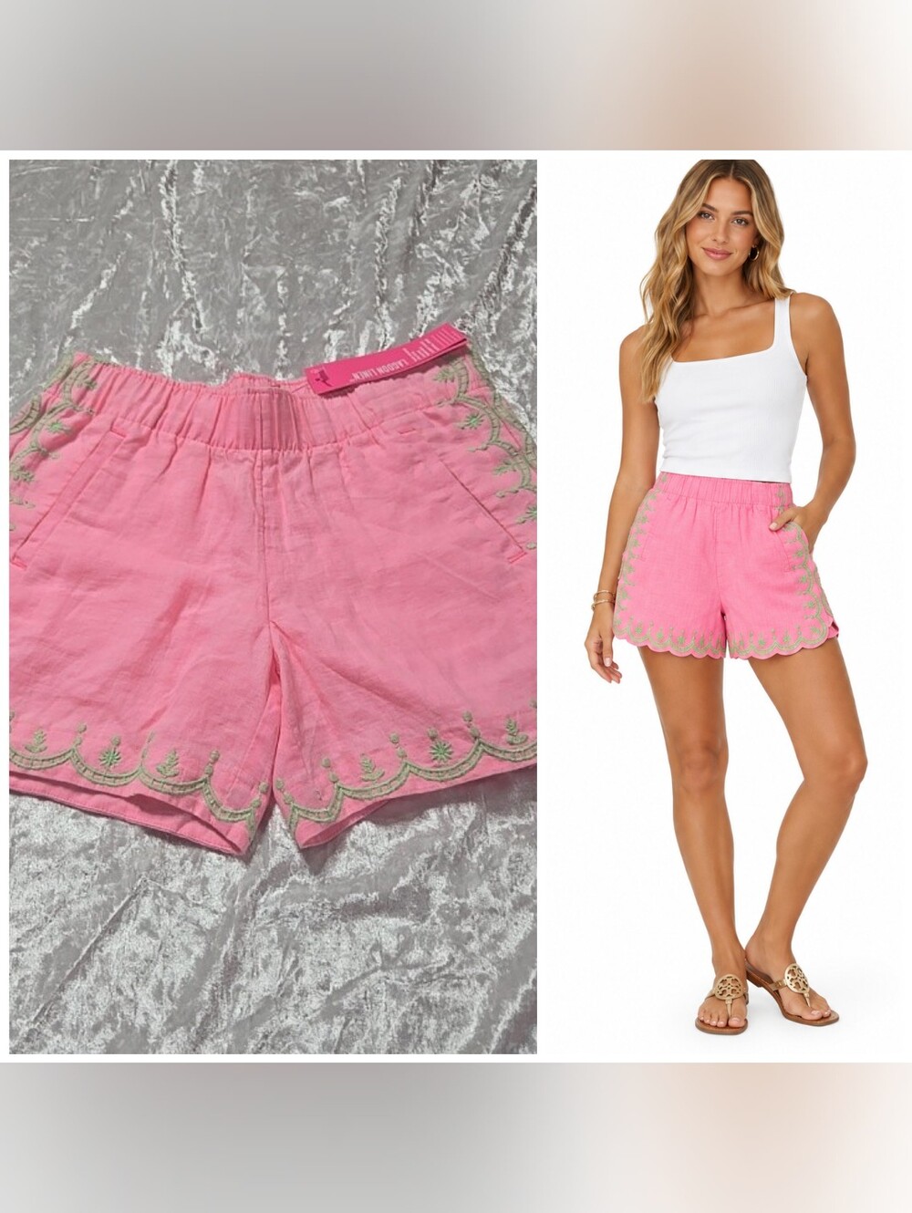 Lilly Pulitzer Laryn Pink Shandy Embroidered 100% Linen Shorts Size XXS NWT